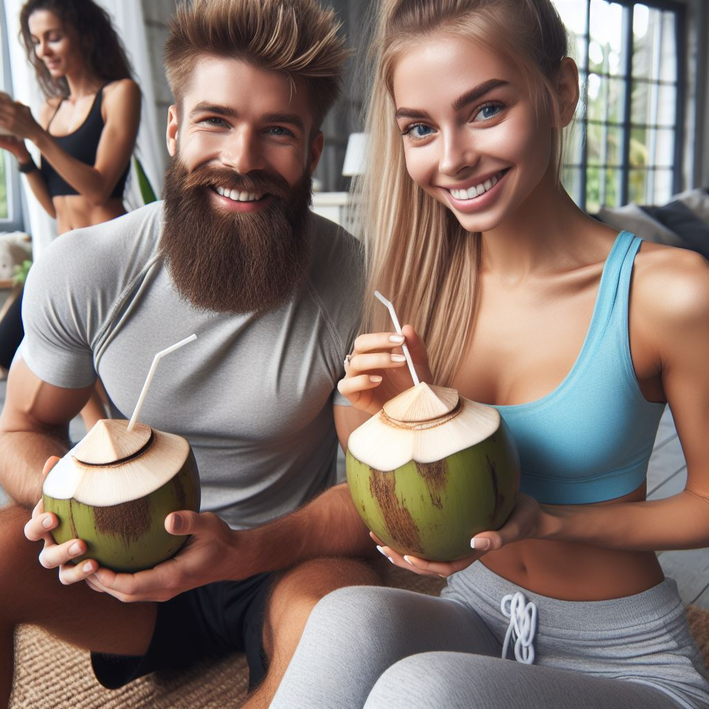 Enjoying coconut water after a workout